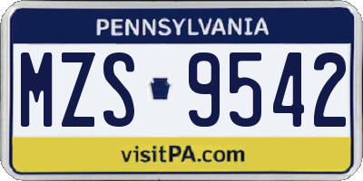 PA license plate MZS9542