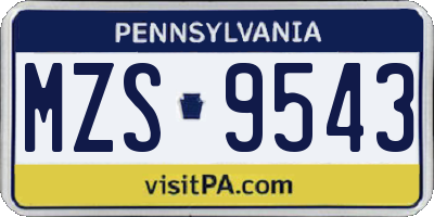 PA license plate MZS9543