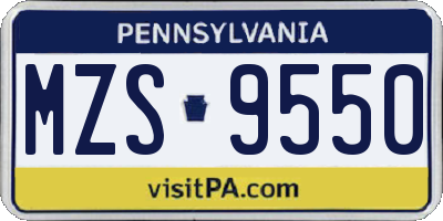PA license plate MZS9550