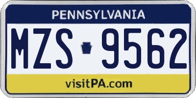 PA license plate MZS9562