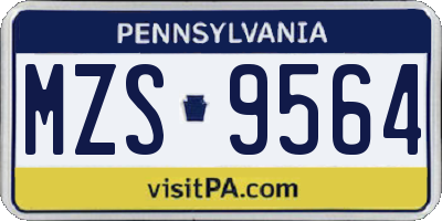 PA license plate MZS9564
