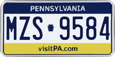 PA license plate MZS9584