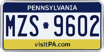 PA license plate MZS9602