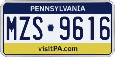 PA license plate MZS9616