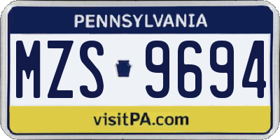 PA license plate MZS9694