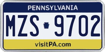 PA license plate MZS9702