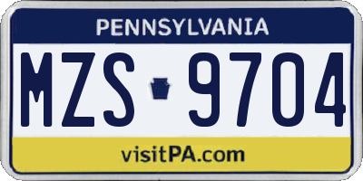 PA license plate MZS9704