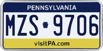 PA license plate MZS9706