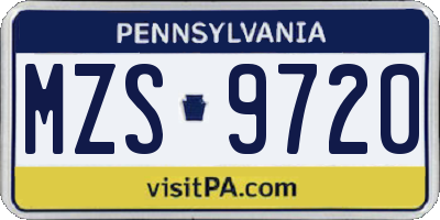 PA license plate MZS9720