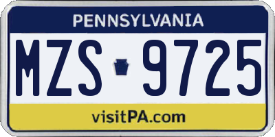 PA license plate MZS9725