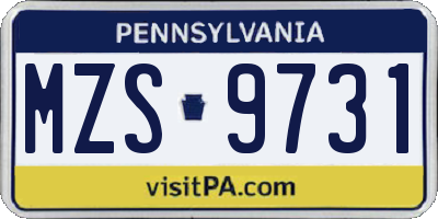 PA license plate MZS9731