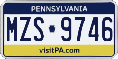 PA license plate MZS9746