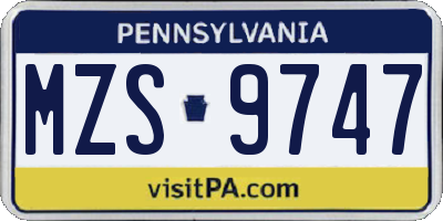 PA license plate MZS9747