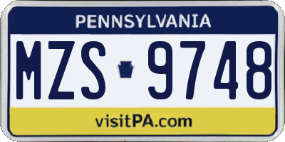 PA license plate MZS9748