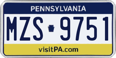 PA license plate MZS9751