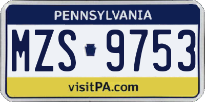 PA license plate MZS9753