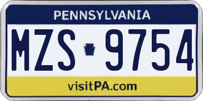 PA license plate MZS9754