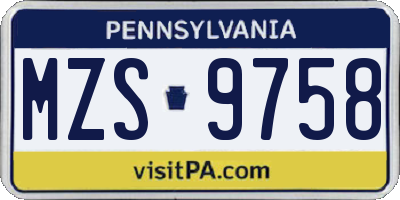 PA license plate MZS9758