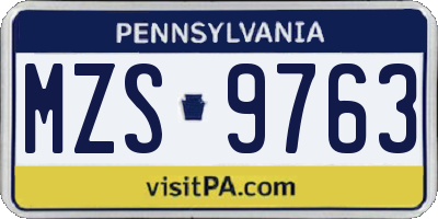 PA license plate MZS9763