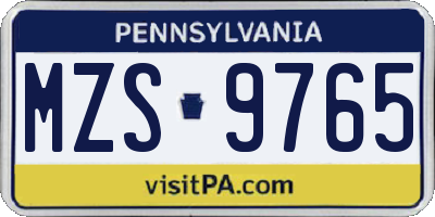 PA license plate MZS9765