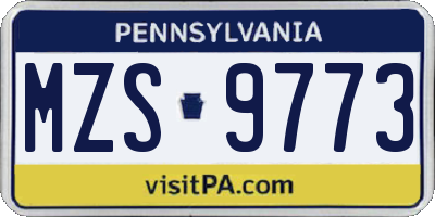 PA license plate MZS9773