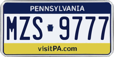 PA license plate MZS9777