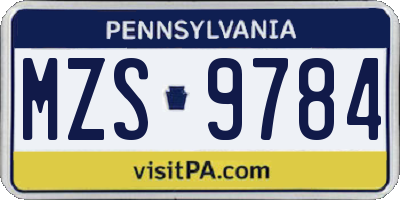 PA license plate MZS9784