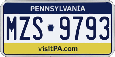 PA license plate MZS9793