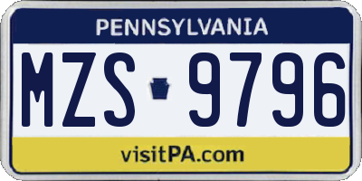 PA license plate MZS9796