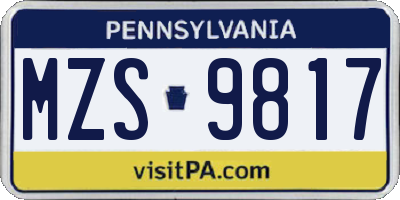 PA license plate MZS9817