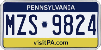PA license plate MZS9824
