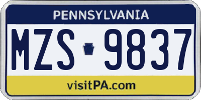 PA license plate MZS9837