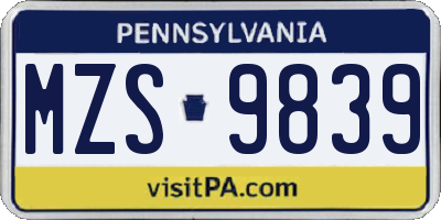 PA license plate MZS9839