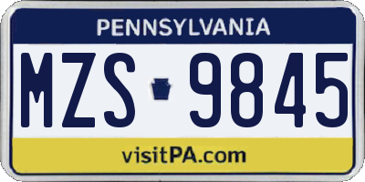 PA license plate MZS9845