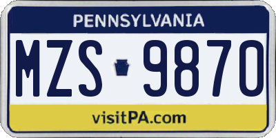 PA license plate MZS9870