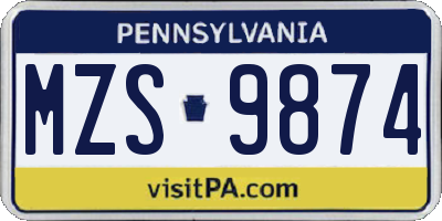 PA license plate MZS9874
