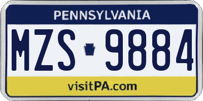 PA license plate MZS9884