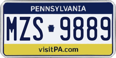 PA license plate MZS9889