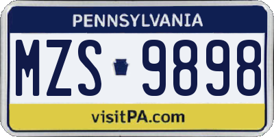 PA license plate MZS9898