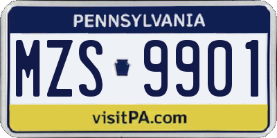 PA license plate MZS9901