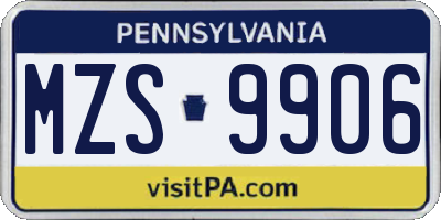 PA license plate MZS9906