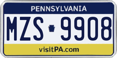 PA license plate MZS9908