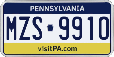 PA license plate MZS9910
