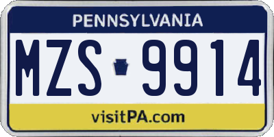 PA license plate MZS9914