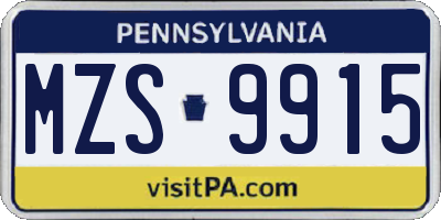 PA license plate MZS9915
