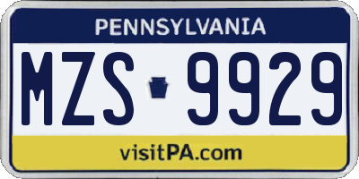 PA license plate MZS9929