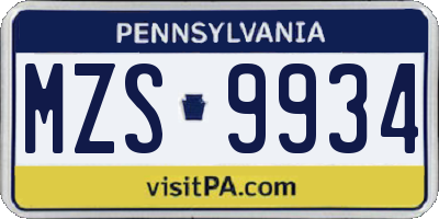 PA license plate MZS9934