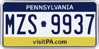 PA license plate MZS9937