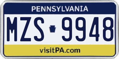 PA license plate MZS9948