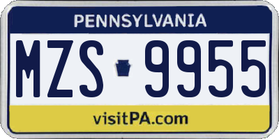 PA license plate MZS9955